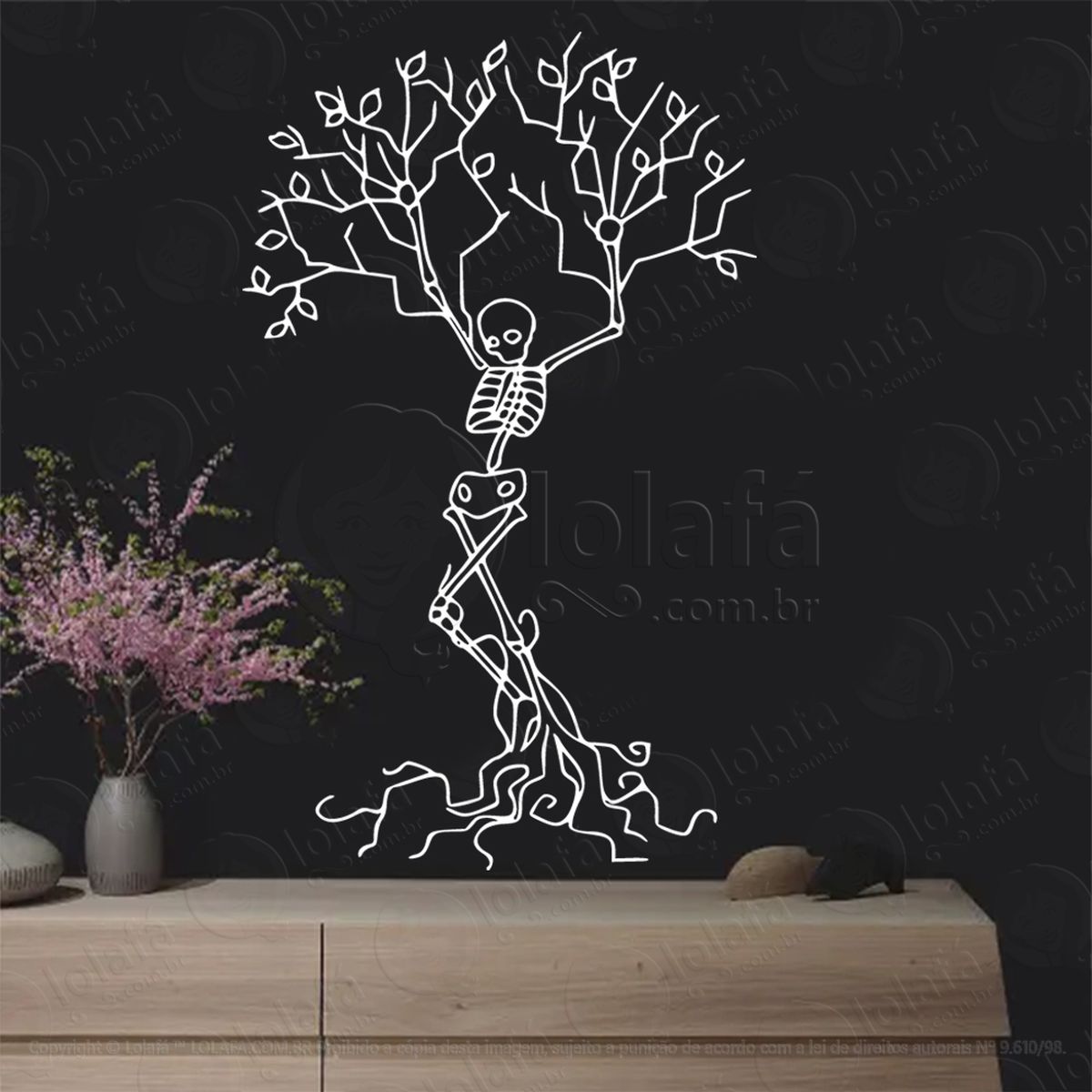 Árvore esqueleto skeleton tree adesivo de parede decorativo para casa, sala, quarto, vidro e altar ocultista - mod:108