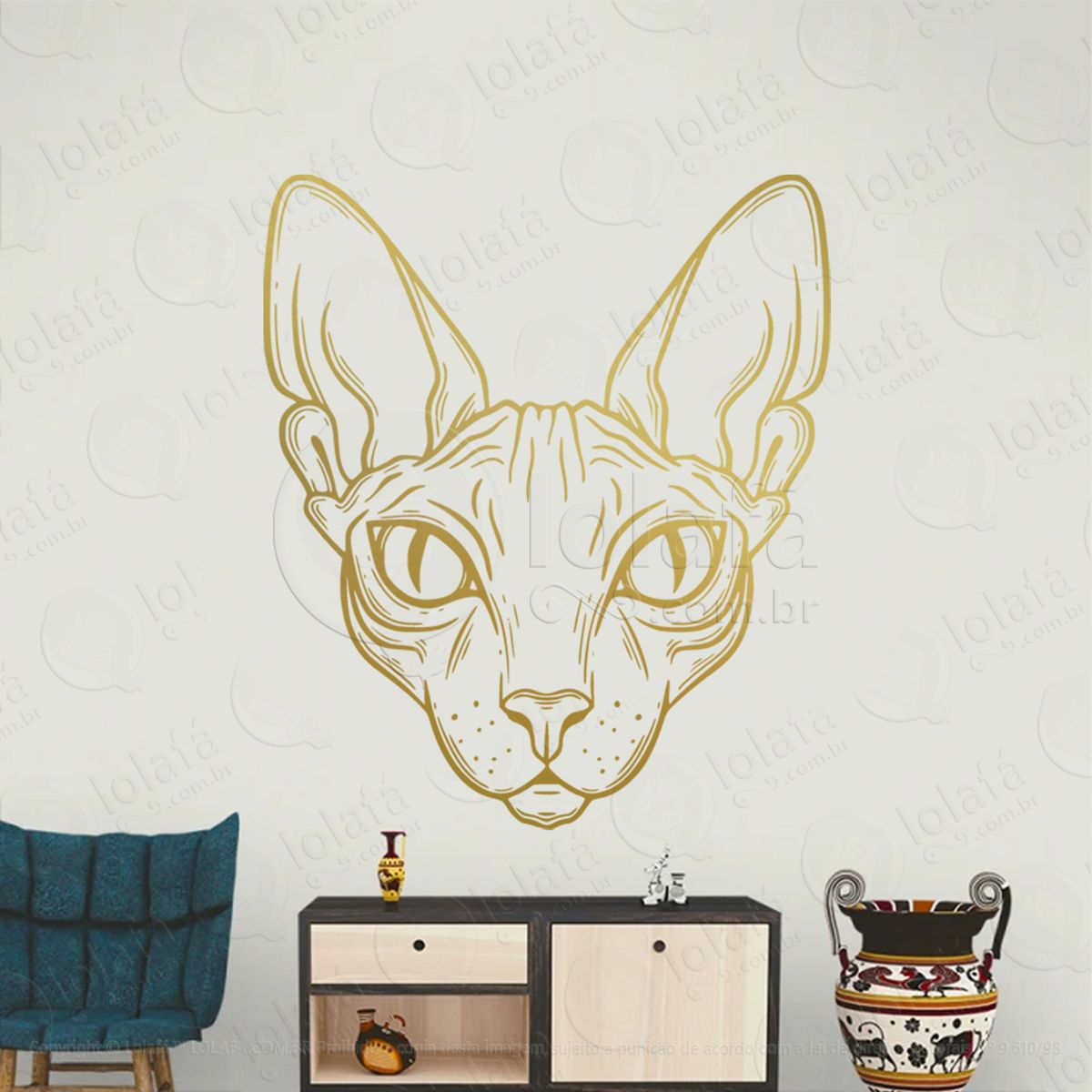 gato esfinge sphinx cat adesivo de parede decorativo para casa, sala, quarto, vidro e altar ocultista - mod:112