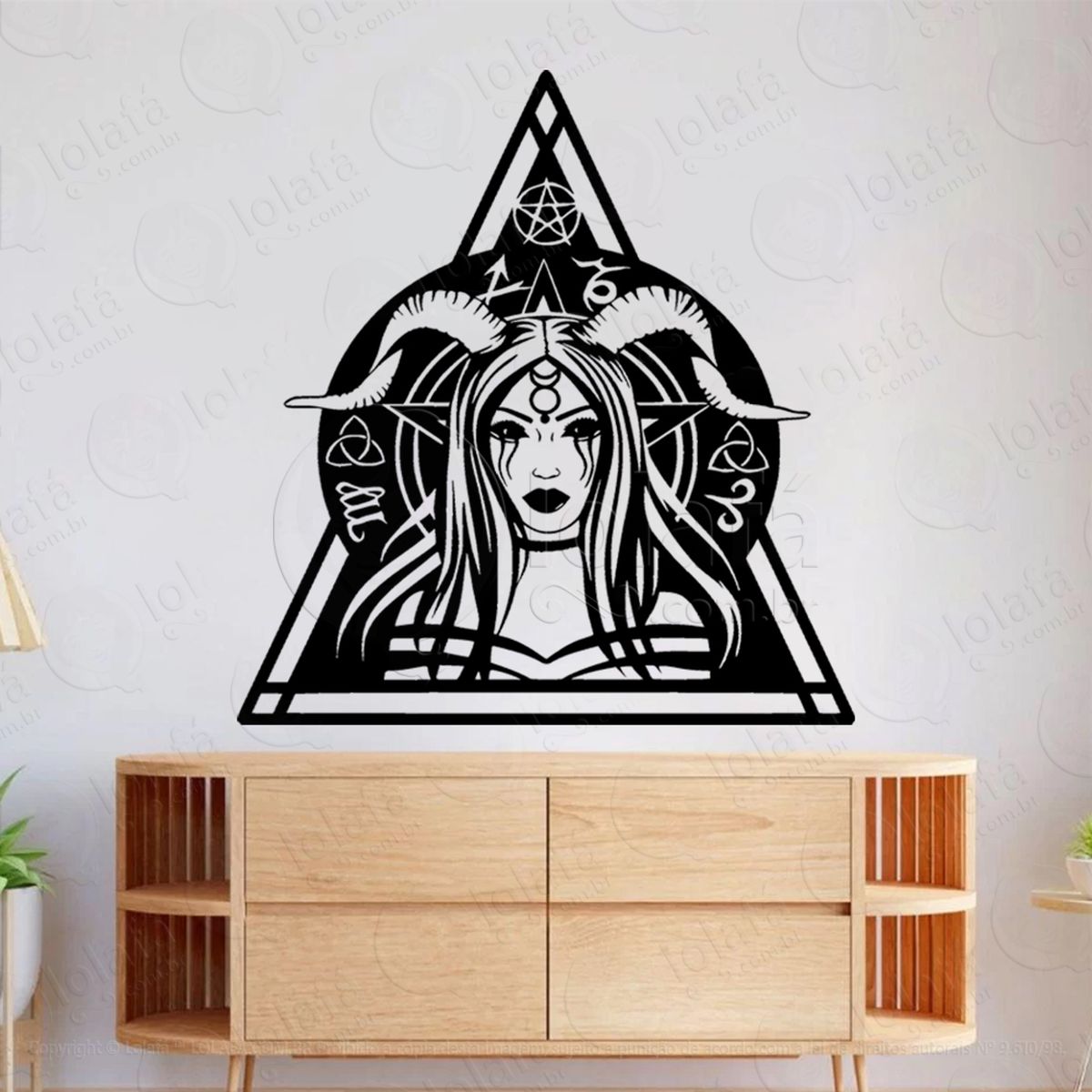 garota ocultista triângulo occult girl adesivo de parede decorativo para casa, sala, quarto, vidro e altar ocultista - mod:124