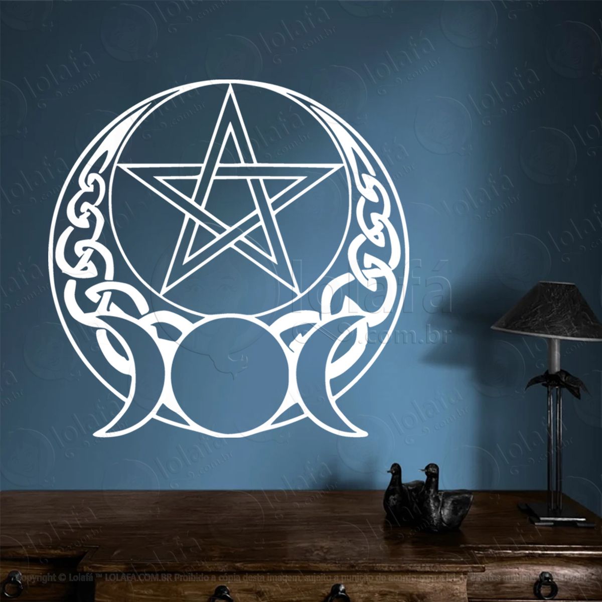 crescente da lua tríplice triluna triple moon crescent adesivo de parede decorativo para casa, sala, quarto, vidro e altar ocultista - mod:129