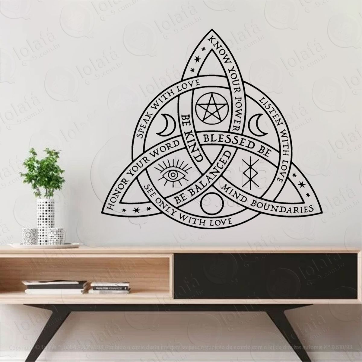 triquetra adesivo de parede decorativo para casa, sala, quarto, vidro e altar ocultista - mod:131