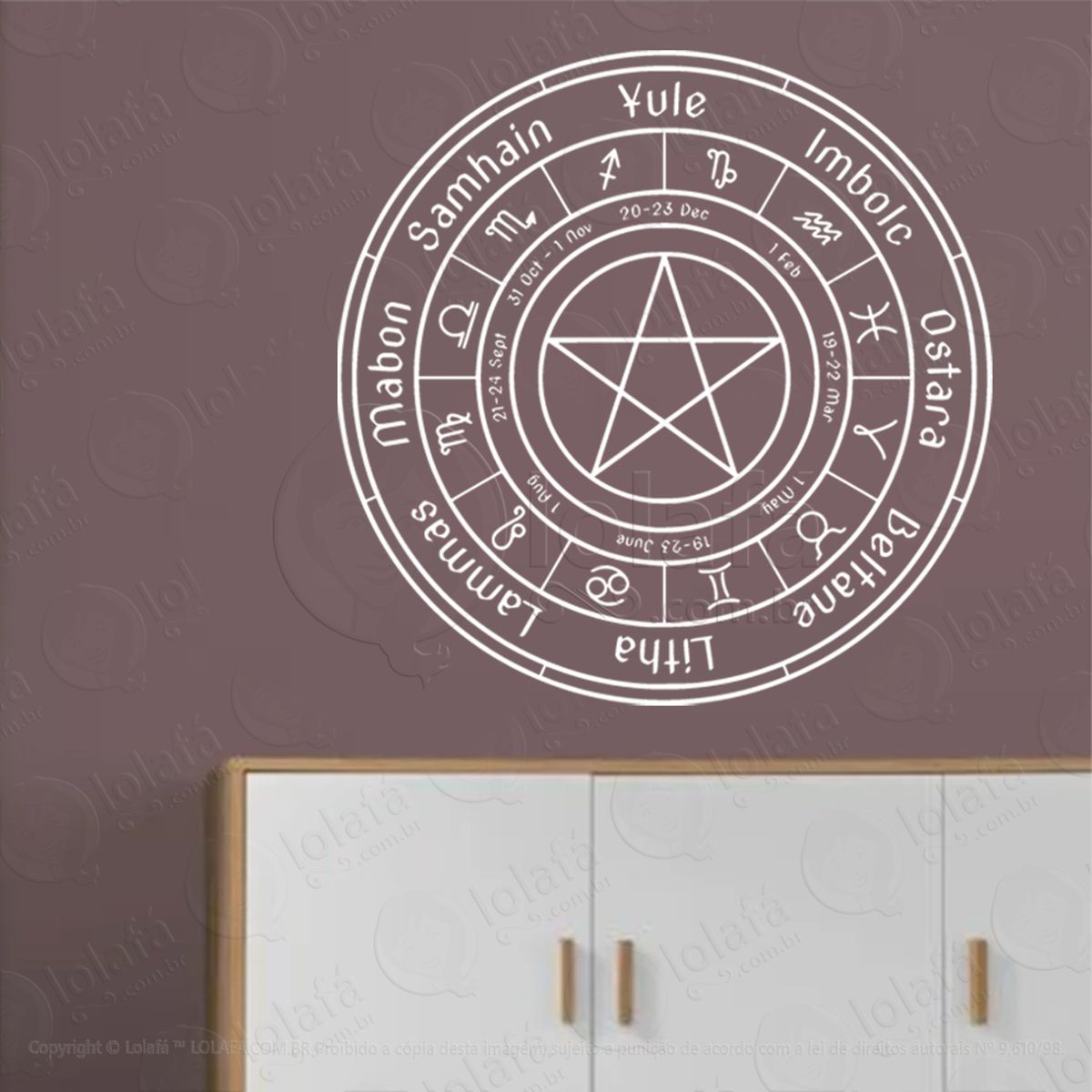 roda do ano wheel of the year adesivo de parede decorativo para casa, sala, quarto, vidro e altar ocultista - mod:133