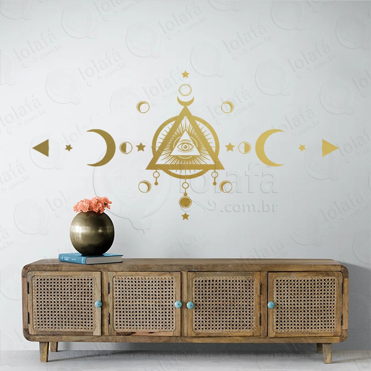 lua tríplice olho que tudo vê all seeing eye triple moon adesivo de parede decorativo para casa, sala, quarto, vidro e altar ocultista - mod:147