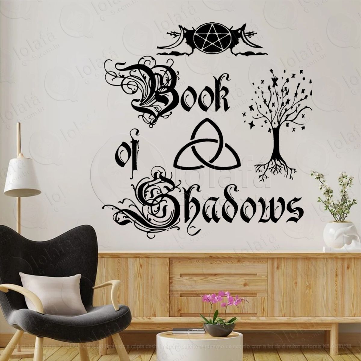 book of shadows livro das sombras adesivo de parede decorativo para casa, sala, quarto, vidro e altar ocultista - mod:153