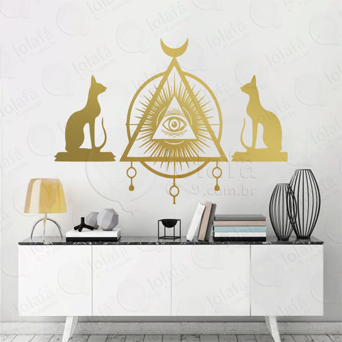 olho da pirâmide e gatos cats pyramid eye adesivo de parede decorativo para casa, sala, quarto, vidro e altar ocultista - mod:156
