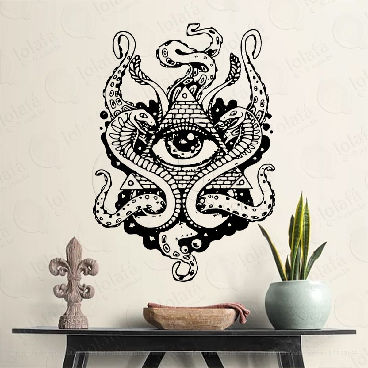 pirâmide de cthullu pyramid adesivo de parede decorativo para casa, sala, quarto, vidro e altar ocultista - mod:167