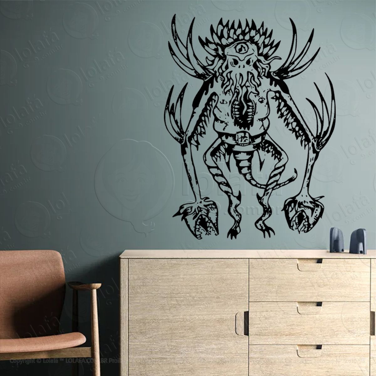 demônio demon adesivo de parede decorativo para casa, sala, quarto, vidro e altar ocultista - mod:168