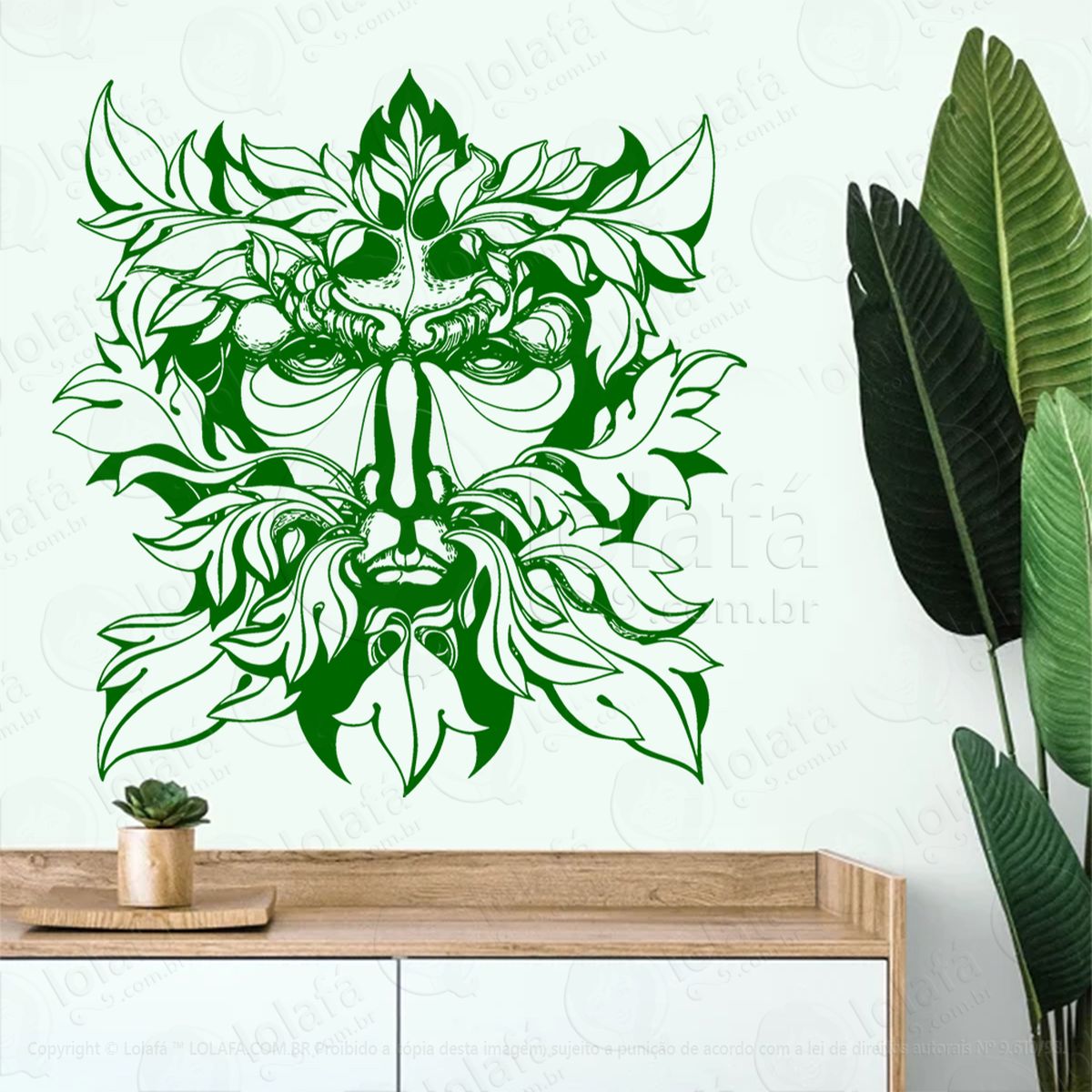 face homem verde green man face adesivo de parede decorativo para casa, sala, quarto, vidro e altar ocultista - mod:178