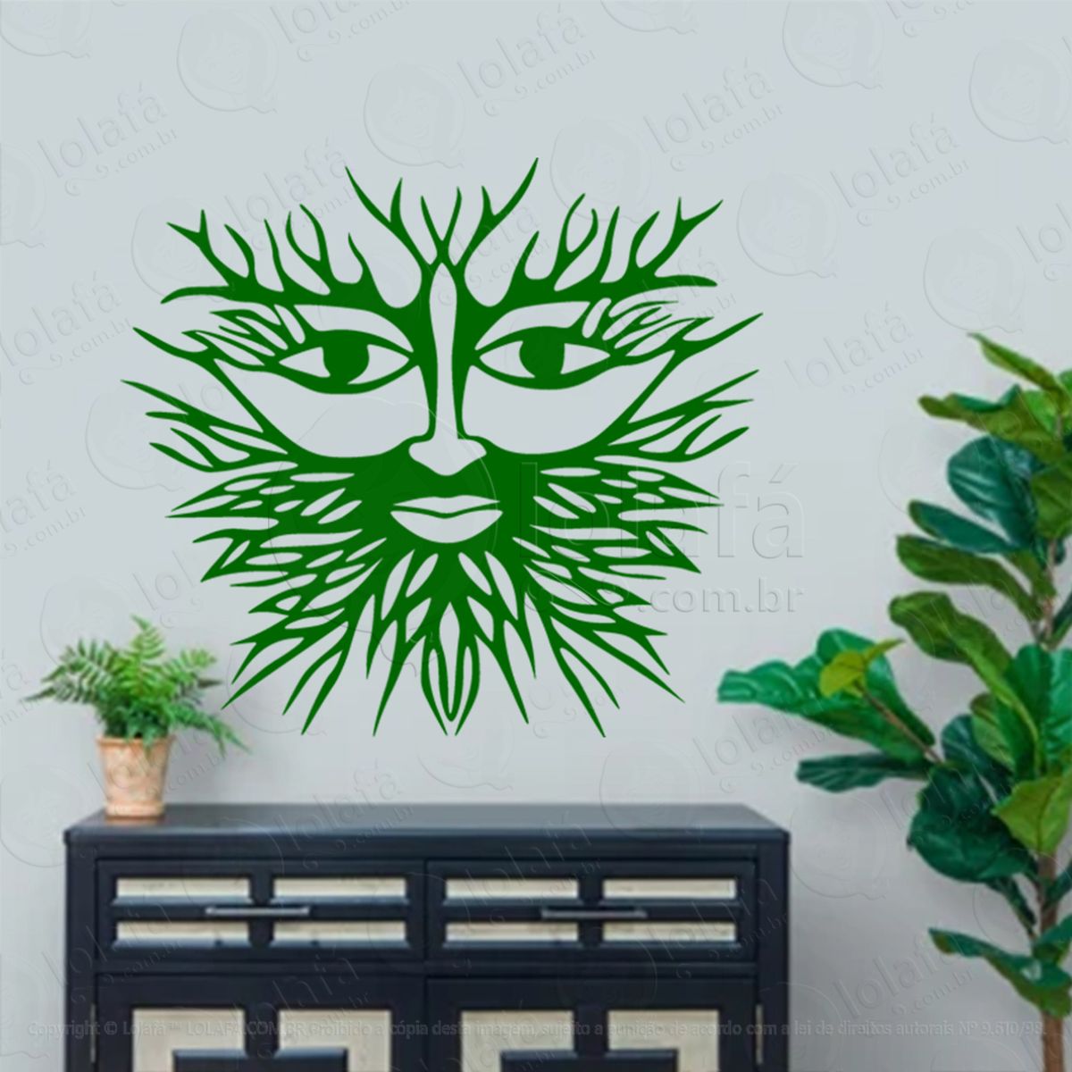 face homem verde green man face adesivo de parede decorativo para casa, sala, quarto, vidro e altar ocultista - mod:179