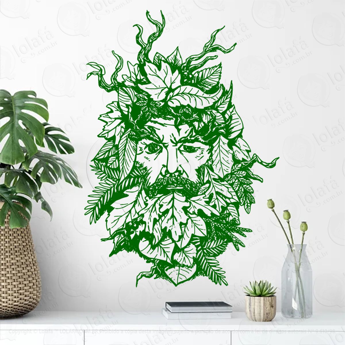 cabeça de homem verde green man head adesivo de parede decorativo para casa, sala, quarto, vidro e altar ocultista - mod:180