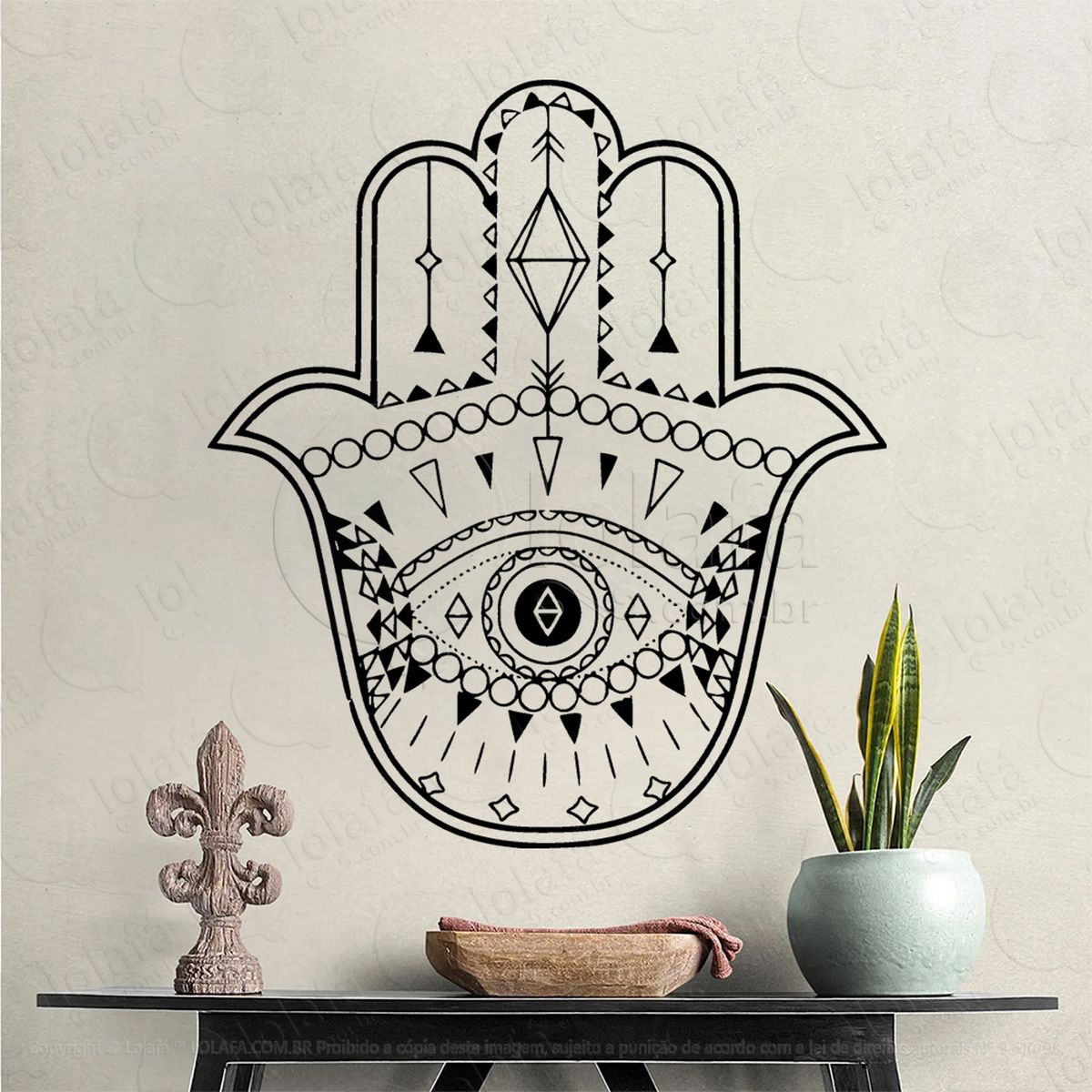mão de hamsá hand adesivo de parede decorativo para casa, sala, quarto, vidro e altar ocultista - mod:183