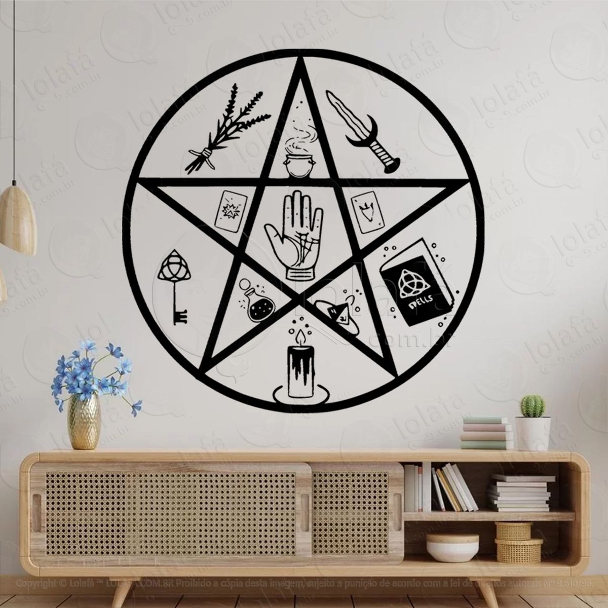 pentagrama da mão hand adesivo de parede decorativo para casa, sala, quarto, vidro e altar ocultista - mod:185