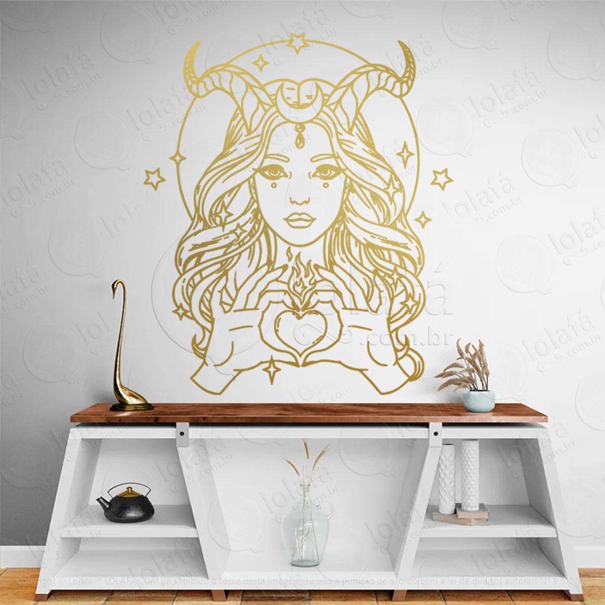 coração de mulher com chifres horned woman heart adesivo de parede decorativo para casa, sala, quarto, vidro e altar ocultista - mod:189