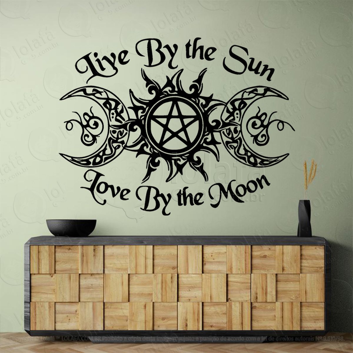 live by the sun triluna viver pelo sol viver pela lua adesivo de parede decorativo para casa, sala, quarto, vidro e altar ocultista - mod:195