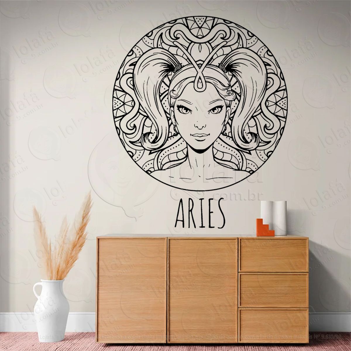 mandala signo de Áries astrologia adesivo de parede decorativo para casa, sala, quarto, vidro e altar ocultista - mod:201
