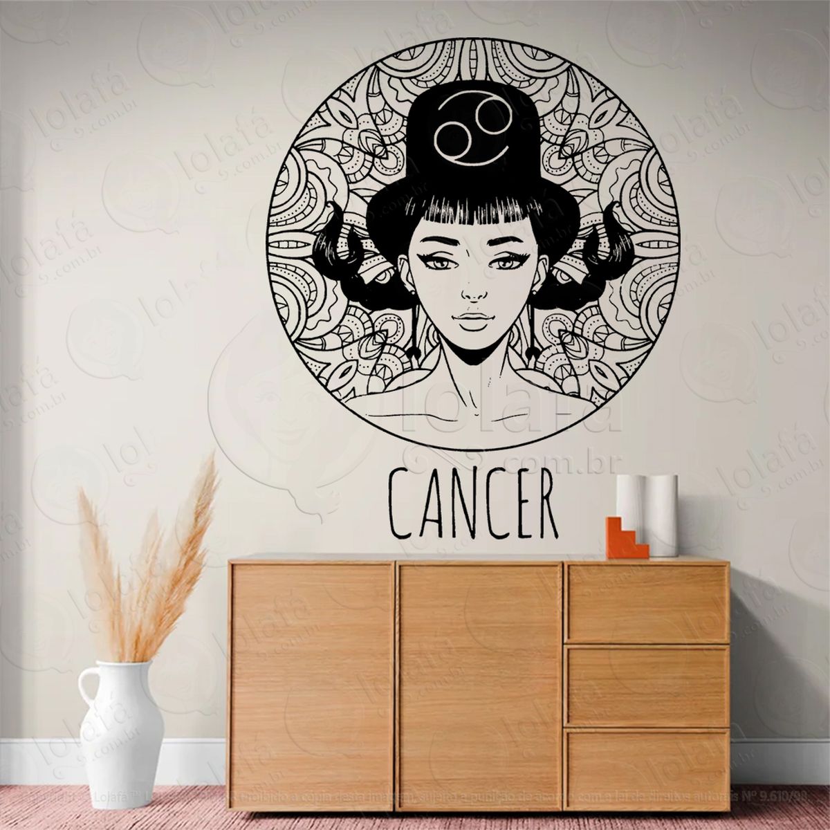 mandala signo de câncer astrologia adesivo de parede decorativo para casa, sala, quarto, vidro e altar ocultista - mod:203