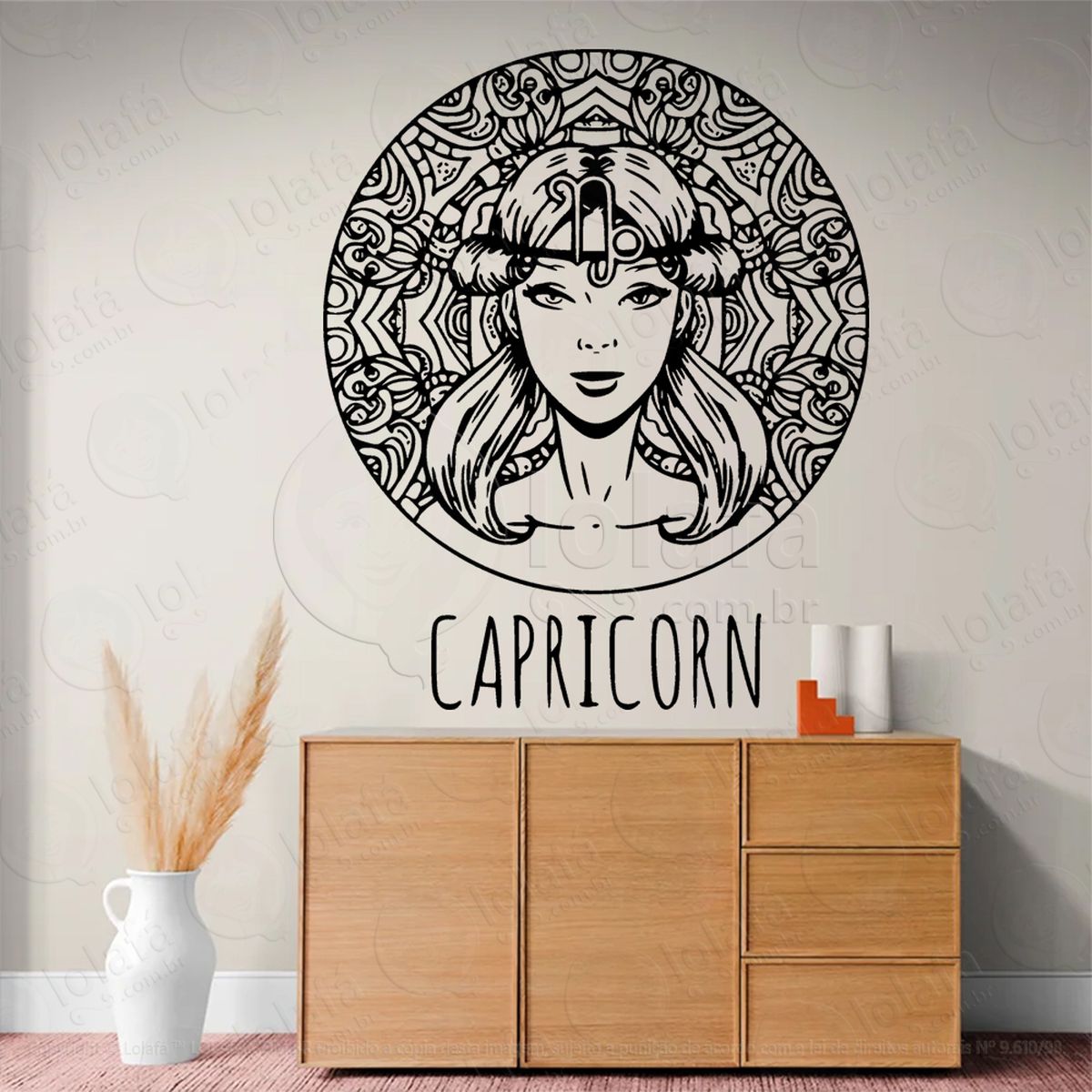 mandala signo de capricórnio astrologia adesivo de parede decorativo para casa, sala, quarto, vidro e altar ocultista - mod:205