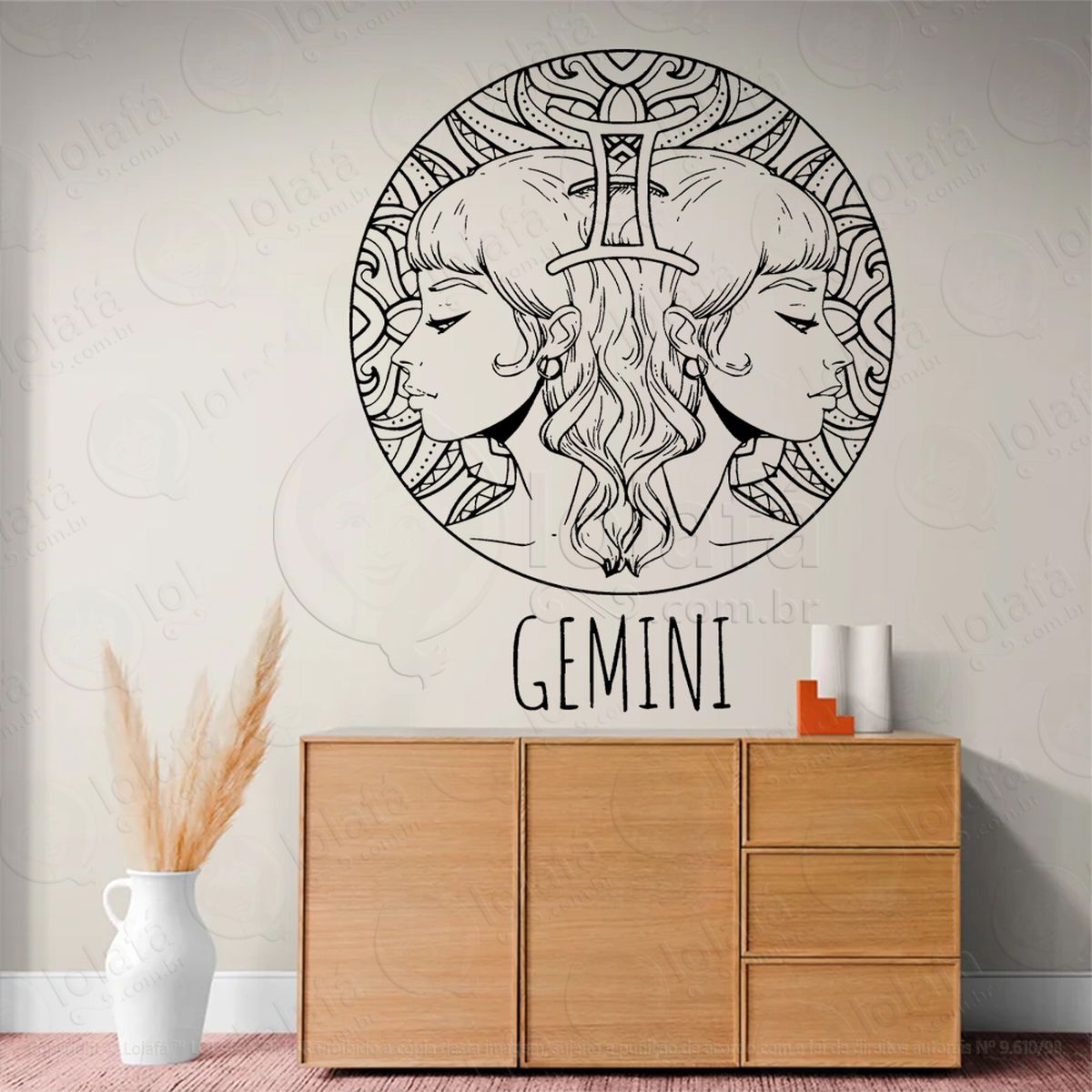 mandala signo de gêmeos astrologia gemini adesivo de parede decorativo para casa, sala, quarto, vidro e altar ocultista - mod:207