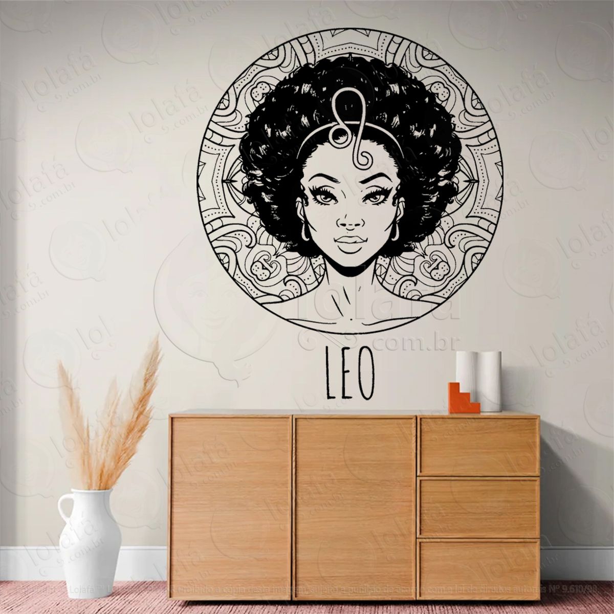 mandala signo de leão astrologia leo adesivo de parede decorativo para casa, sala, quarto, vidro e altar ocultista - mod:209