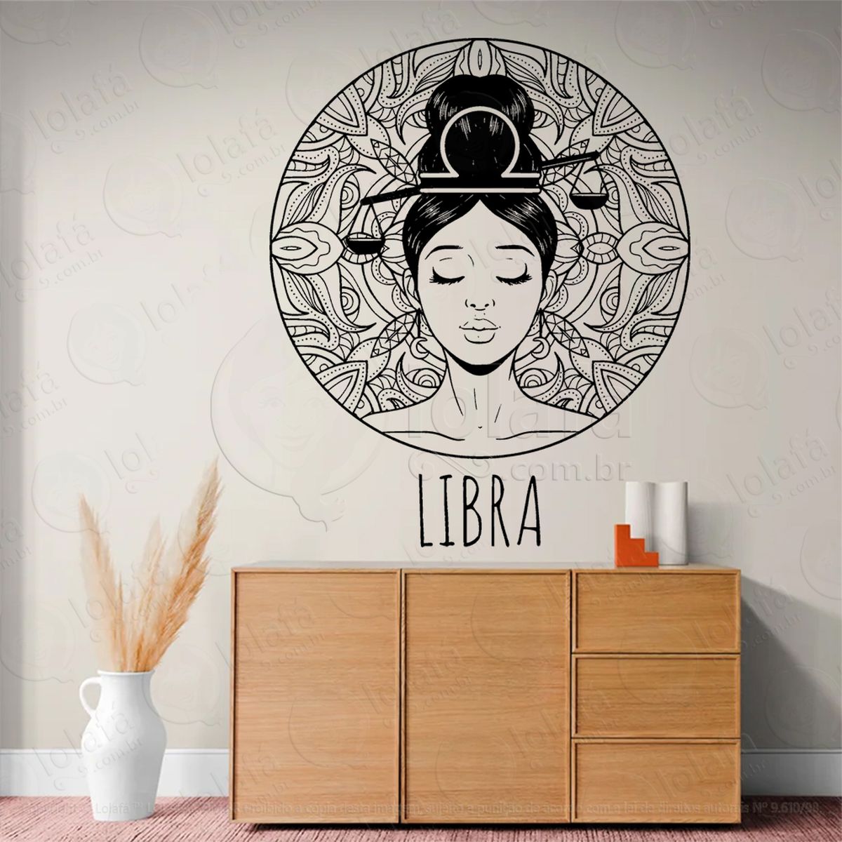 mandala signo de libra astrologia adesivo de parede decorativo para casa, sala, quarto, vidro e altar ocultista - mod:211