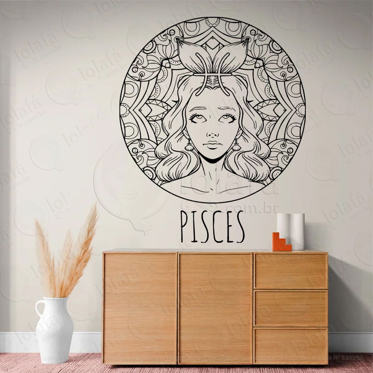 mandala signo de peixes astrologia adesivo de parede decorativo para casa, sala, quarto, vidro e altar ocultista - mod:212