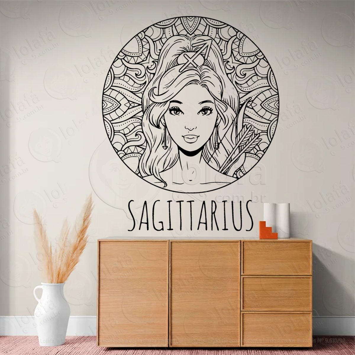 mandala signo de sagitário astrologia sagittarius adesivo de parede decorativo para casa, sala, quarto, vidro e altar ocultista - mod:214