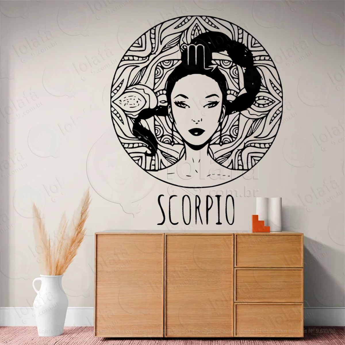 mandala signo de escorpião astrologia scorpio adesivo de parede decorativo para casa, sala, quarto, vidro e altar ocultista - mod:216