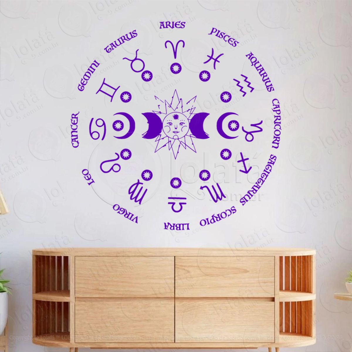 roda do zodíaco zodiac wheel adesivo de parede decorativo para casa, sala, quarto, vidro e altar ocultista - mod:235