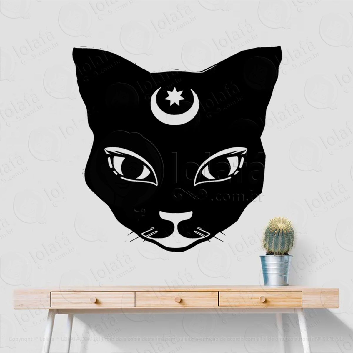 gato preto black cat adesivo de parede decorativo para casa, sala, quarto, vidro e altar ocultista - mod:245