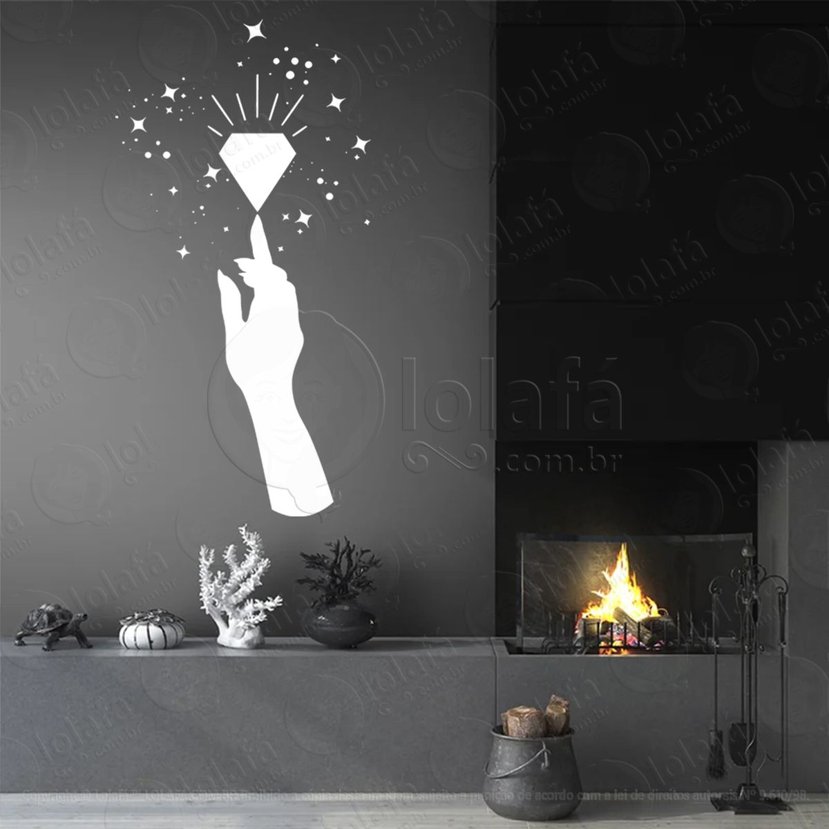 mão e cristal hand and crystal adesivo de parede decorativo para casa, sala, quarto, vidro e altar ocultista - mod:256
