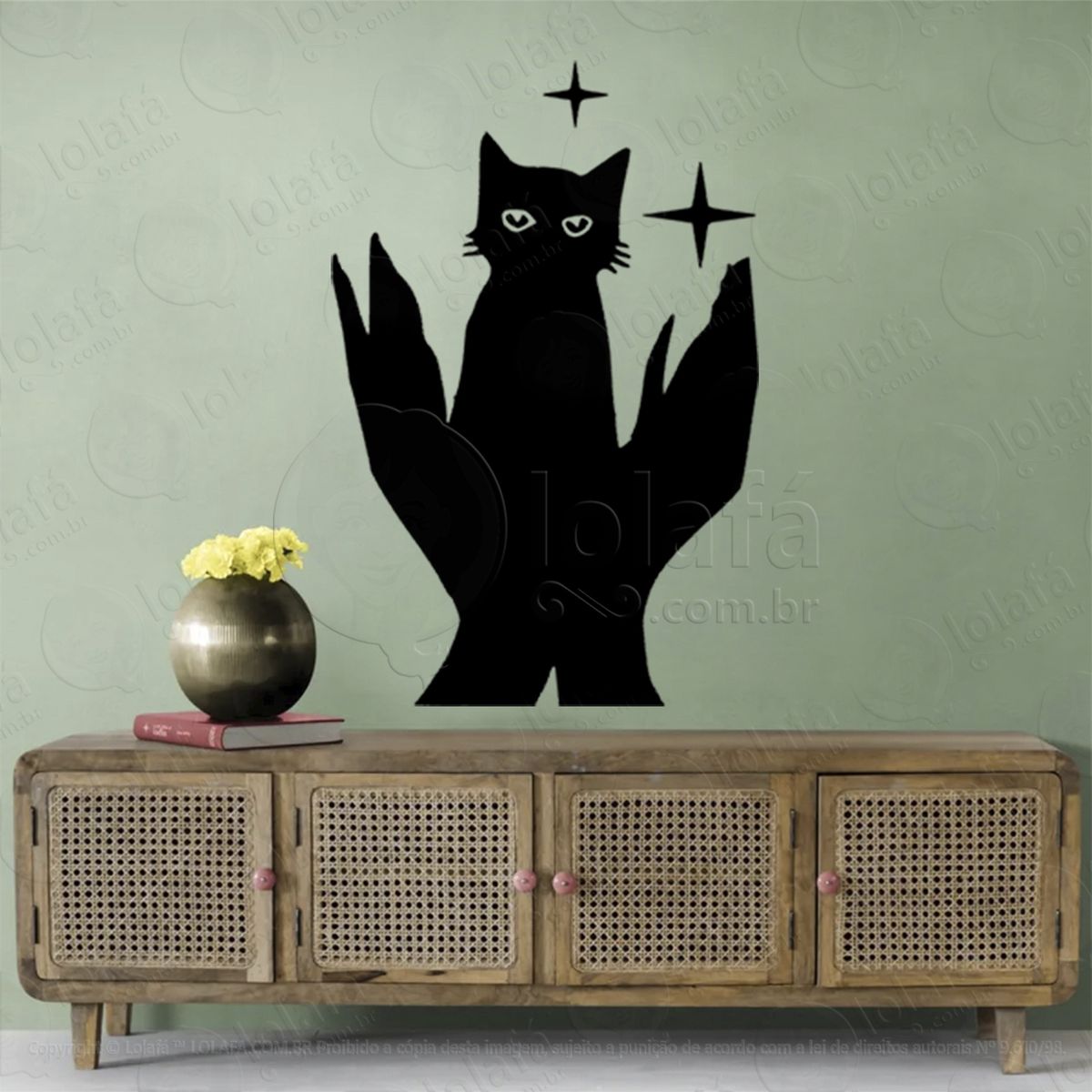 mãos segurando gato hands and cat adesivo de parede decorativo para casa, sala, quarto, vidro e altar ocultista - mod:257