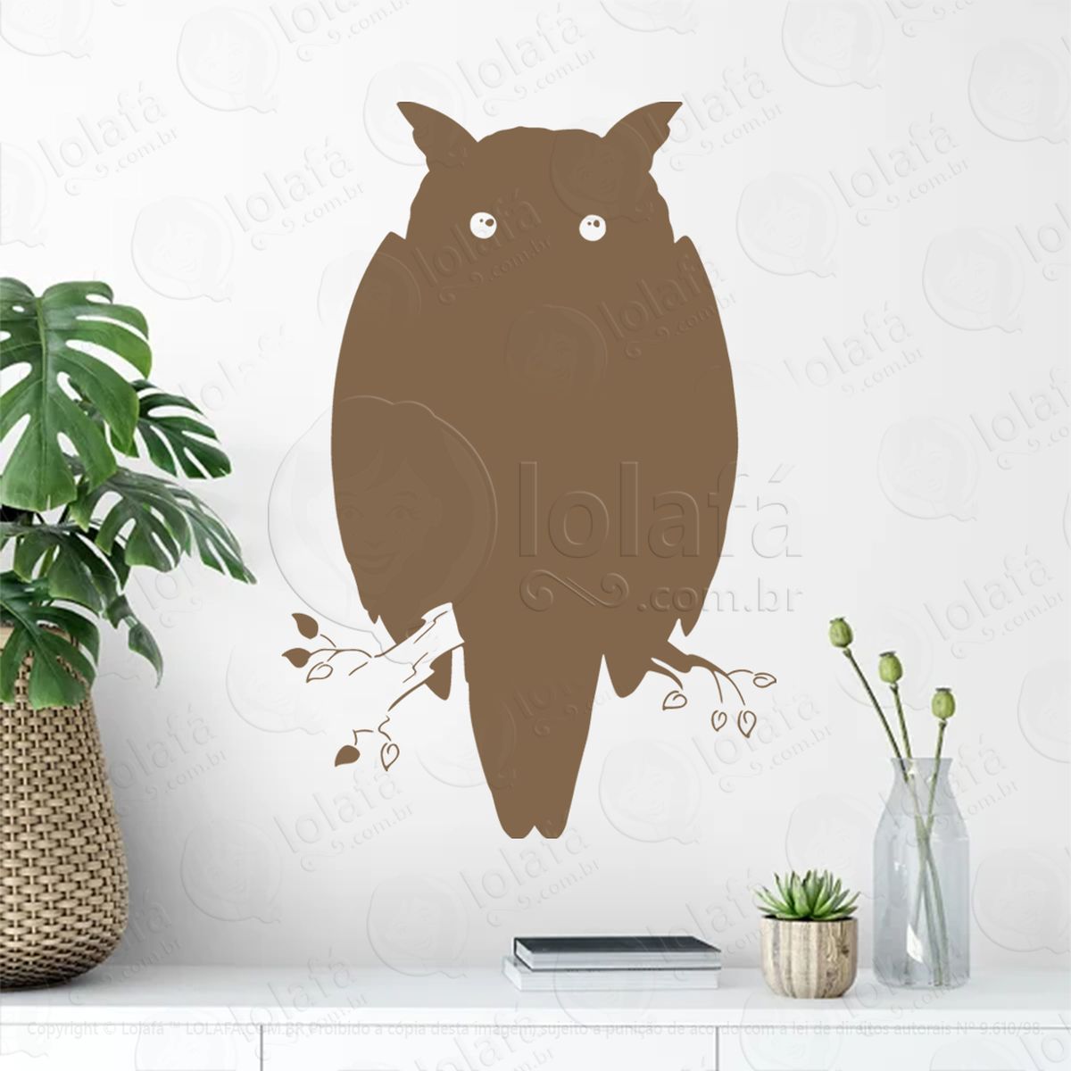 coruja no galho owl on a branch adesivo de parede decorativo para casa, sala, quarto, vidro e altar ocultista - mod:268