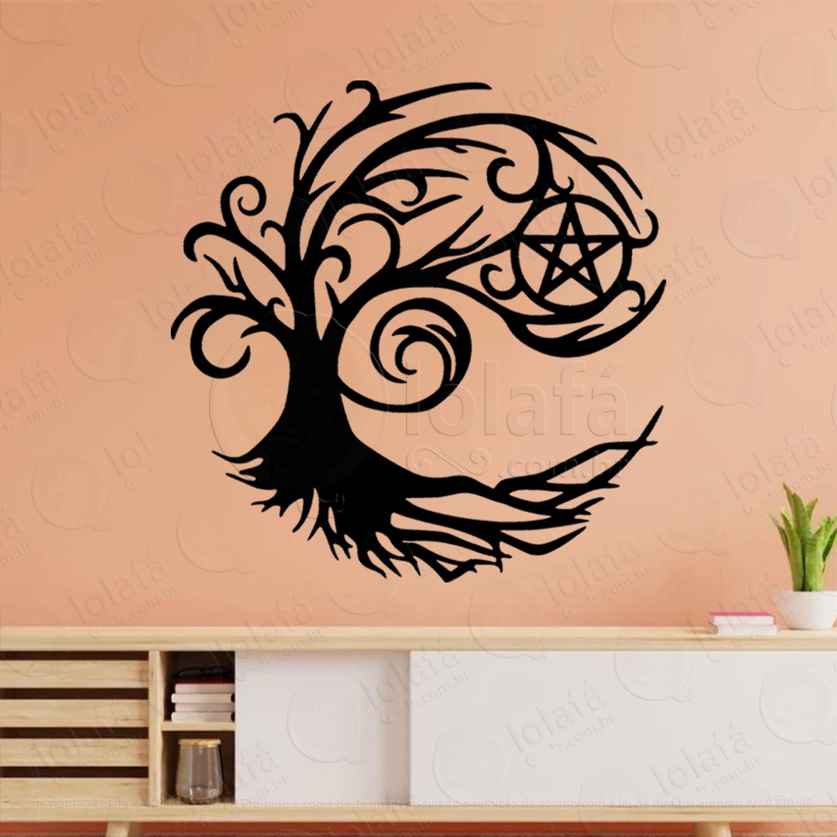 Árvore do pentáculo pentacle tree adesivo de parede decorativo para casa, sala, quarto, vidro e altar ocultista - mod:269