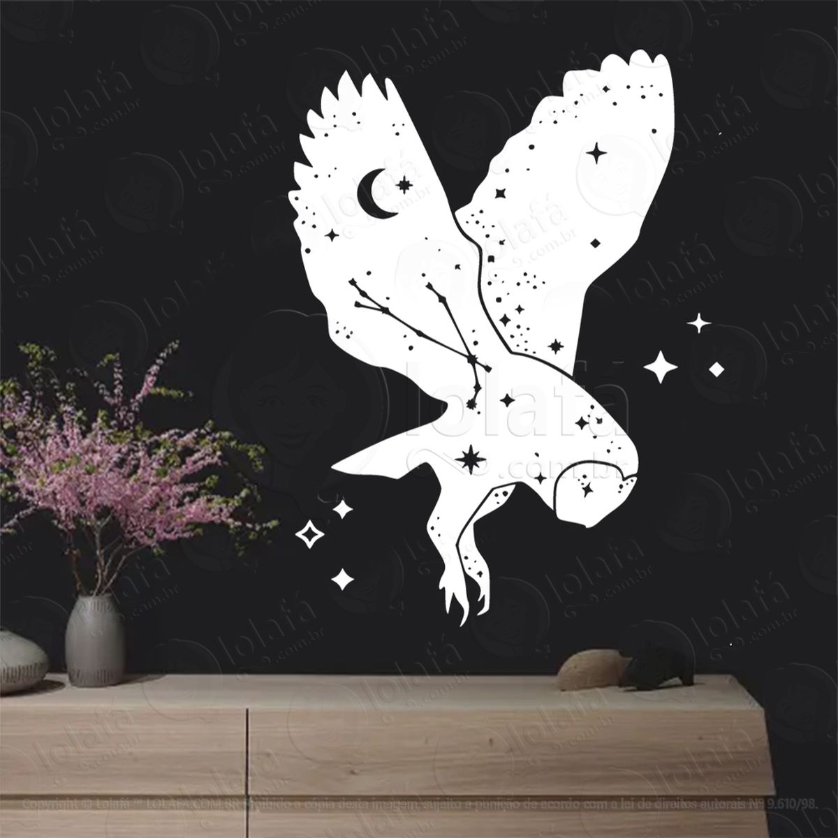 coruja estrelada starry owl adesivo de parede decorativo para casa, sala, quarto, vidro e altar ocultista - mod:274
