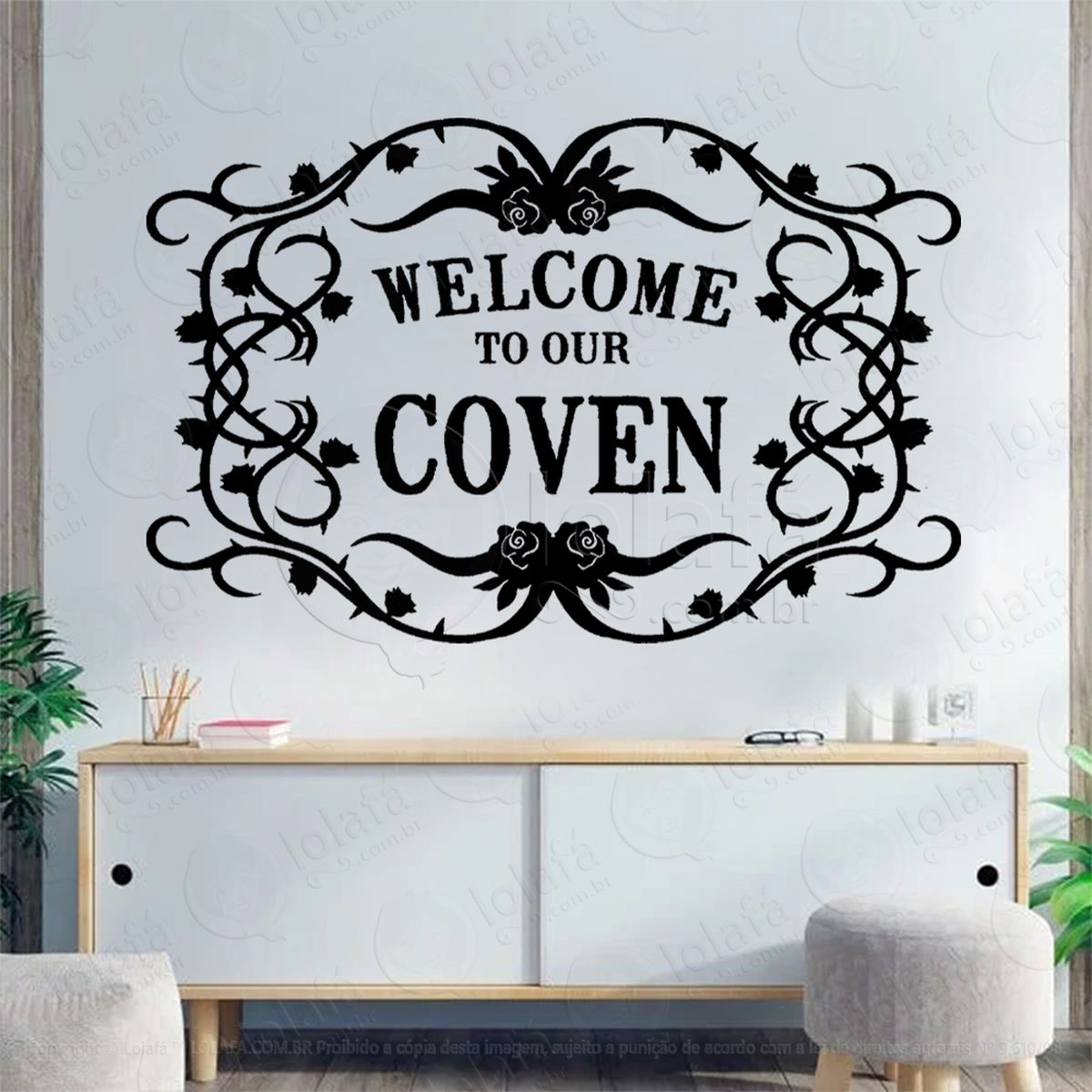 welcome to our coven wicca bem-vindo ao nosso coven adesivo de parede decorativo para casa, sala, quarto, vidro e altar ocultista - mod:281