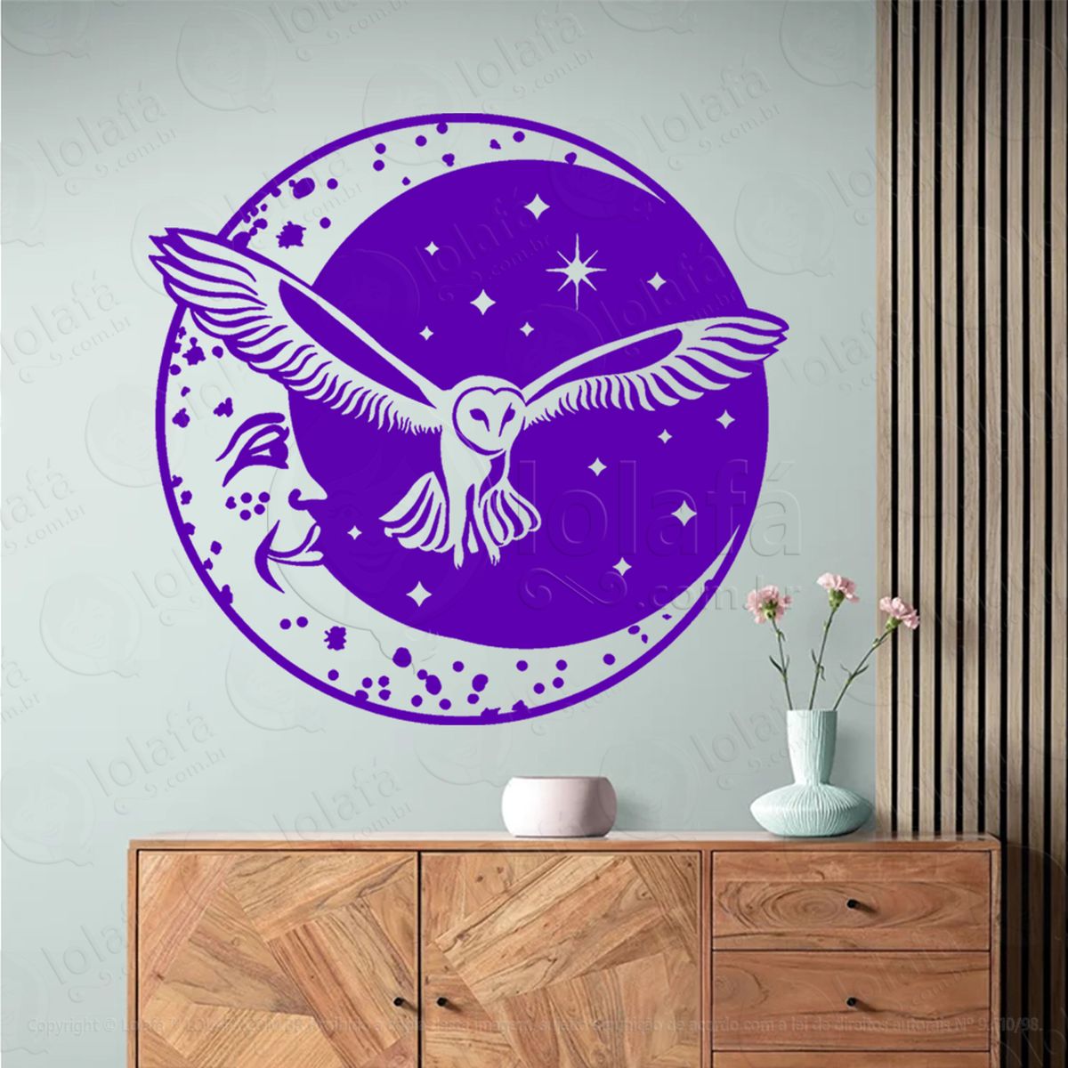 coruja de bruxa moon owl witches adesivo de parede decorativo para casa, sala, quarto, vidro e altar ocultista - mod:289