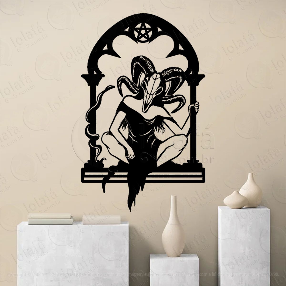 mulher pagã gótica com chifres bruxaria  adesivo de parede decorativo para casa, sala, quarto, vidro e altar ocultista - mod:293