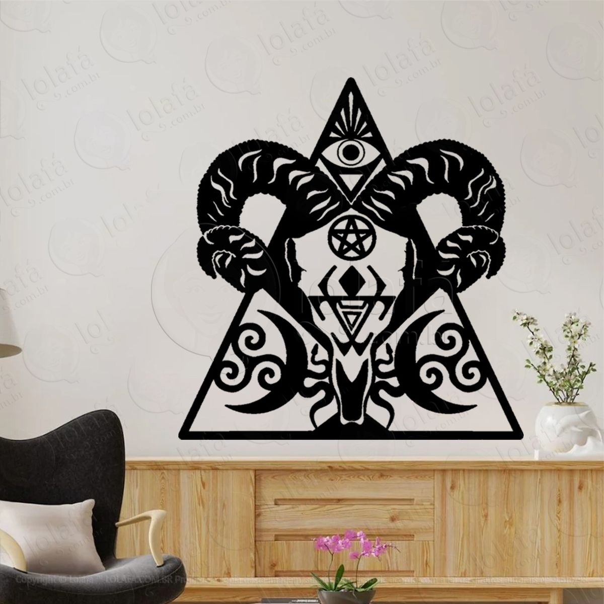 illuminati baphomet símbolo pagão adesivo de parede decorativo para casa, sala, quarto, vidro e altar ocultista - mod:299