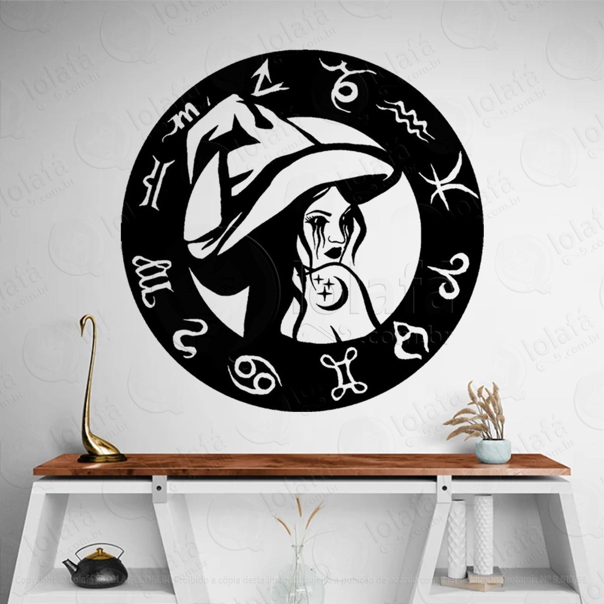 mulher bruxa zodíaco adesivo de parede decorativo para casa, sala, quarto, vidro e altar ocultista - mod:302