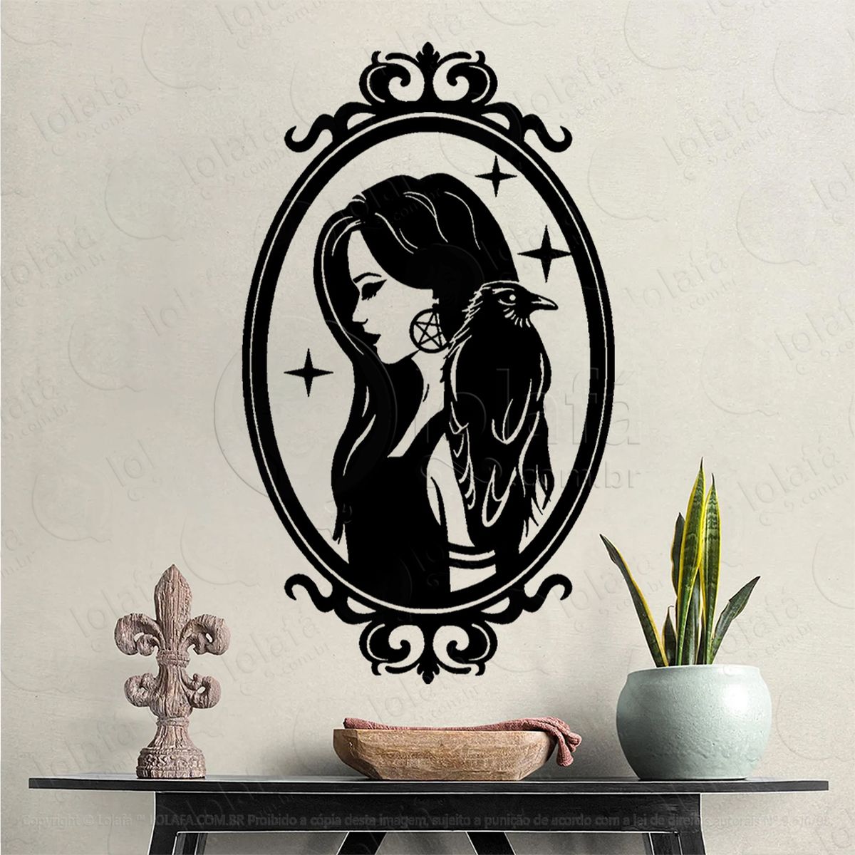 morrigan corvo pentagrama bruxa wicca adesivo de parede decorativo para casa, sala, quarto, vidro e altar ocultista - mod:306