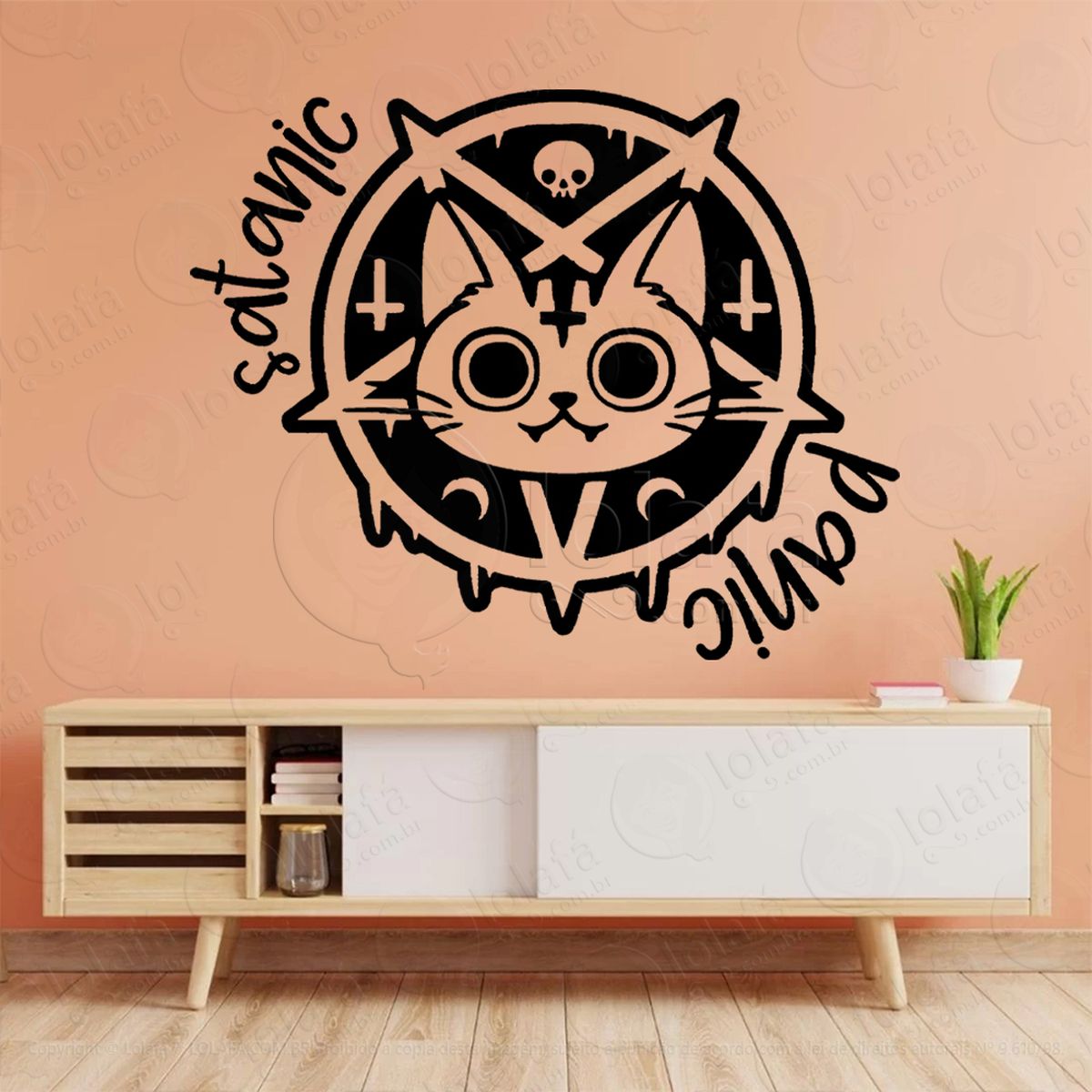 gato satânico adesivo de parede decorativo para casa, sala, quarto, vidro e altar ocultista - mod:308