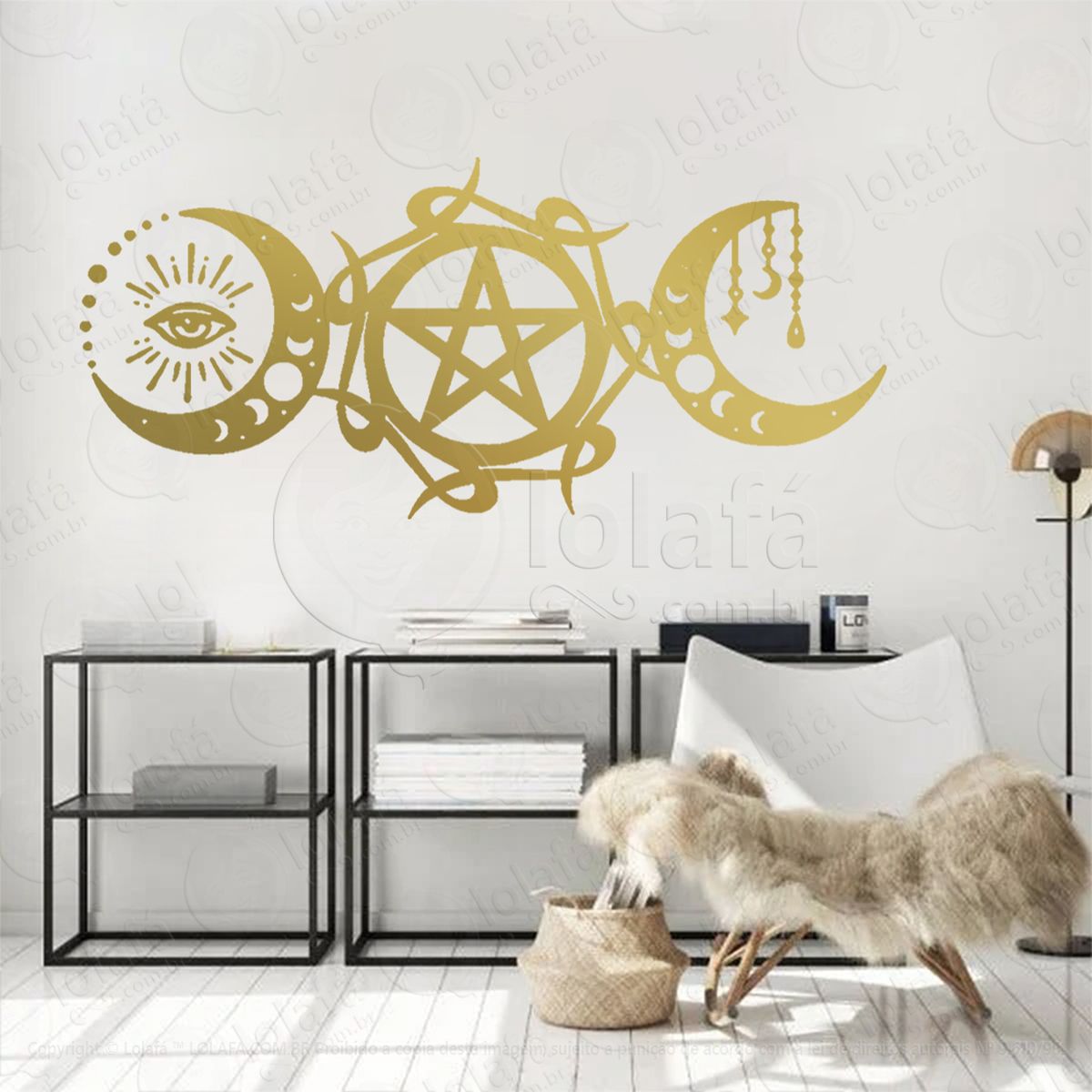 triluna wicca pagan adesivo de parede decorativo para casa, sala, quarto, vidro e altar ocultista - mod:317