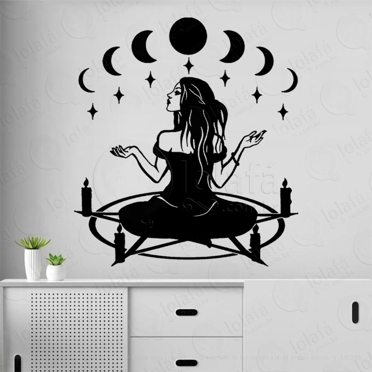 ritual wicca pentagrama fases lunar adesivo de parede decorativo para casa, sala, quarto, vidro e altar ocultista - mod:320
