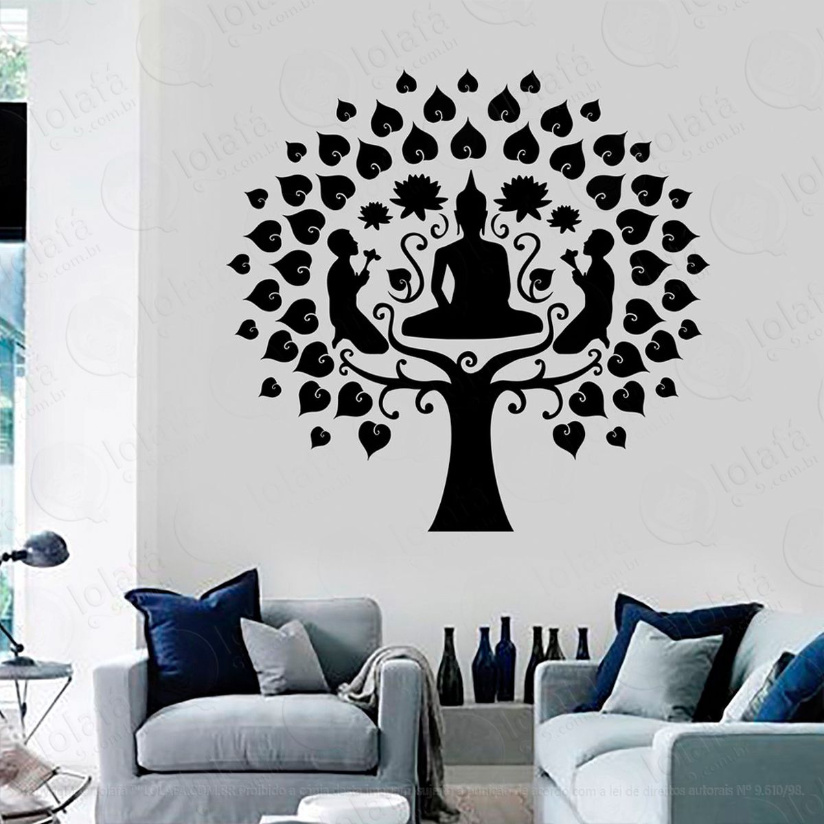 arvore da vida lotus hindu adesivo de parede decorativo para casa, sala, quarto e vidro - mod:5