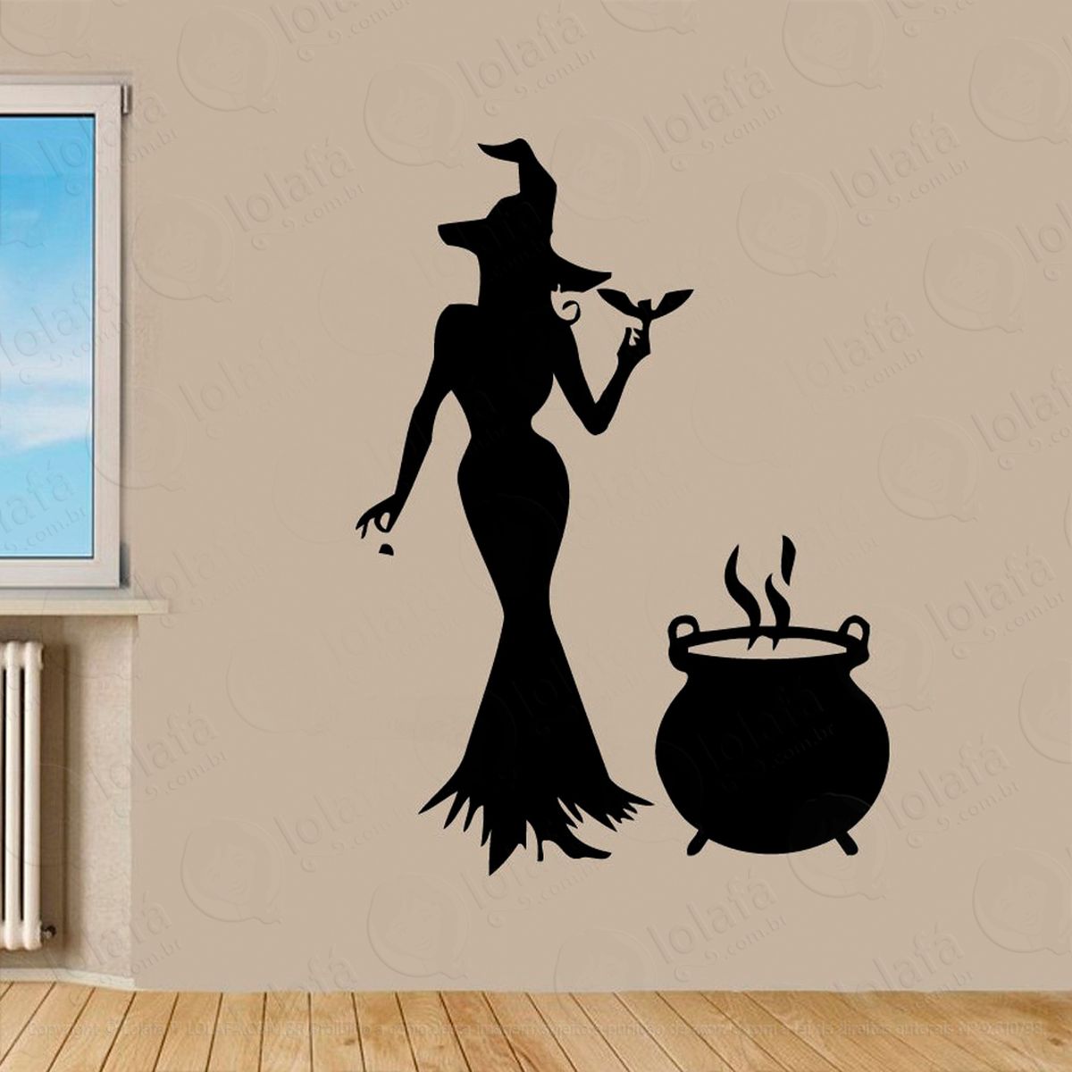 bruxa com caldeirão adesivo de parede decorativo para casa, sala, quarto e vidro - mod:12