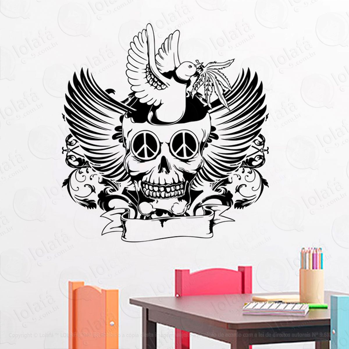 caveira decorativa adesivo de parede decorativo para casa, sala, quarto e vidro - mod:23