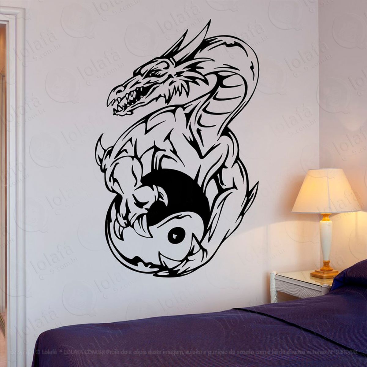 dragão zen adesivo de parede decorativo para casa, sala, quarto e vidro - mod:31