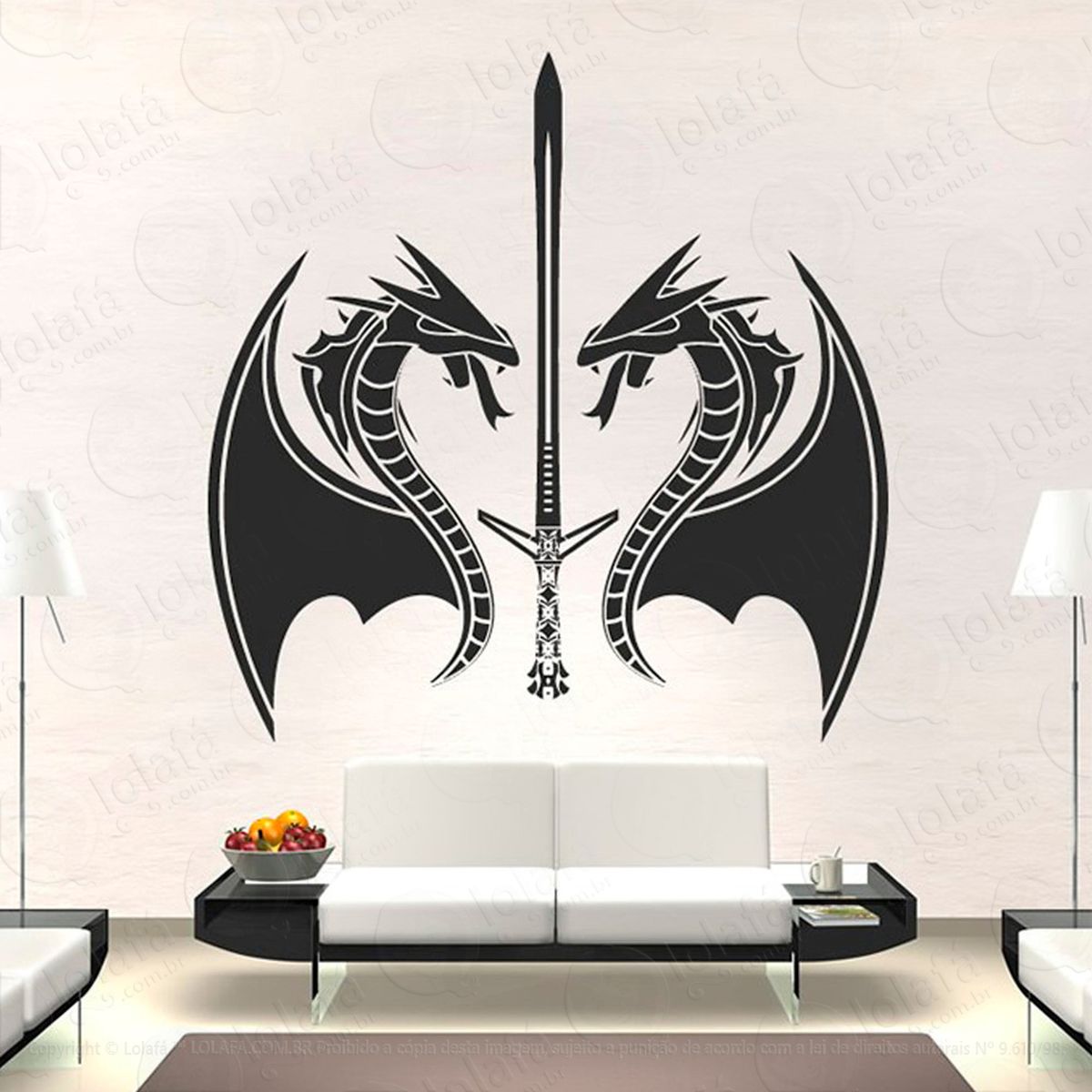 dragões adesivo de parede decorativo para casa, sala, quarto e vidro - mod:33