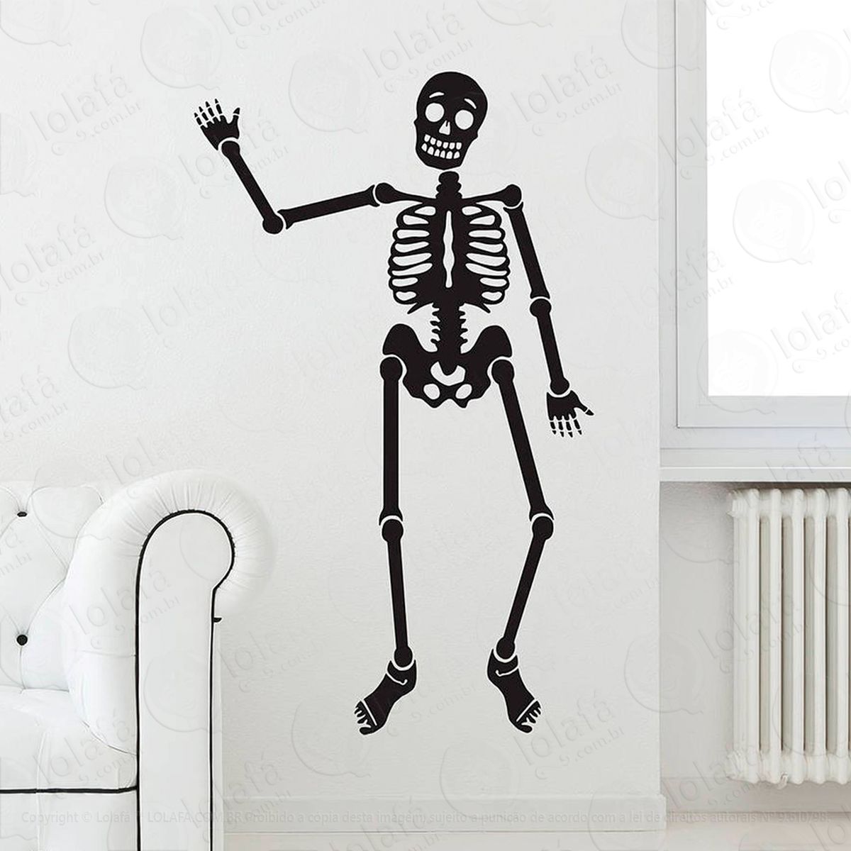 esqueleto mania adesivo de parede decorativo para casa, sala, quarto e vidro - mod:36