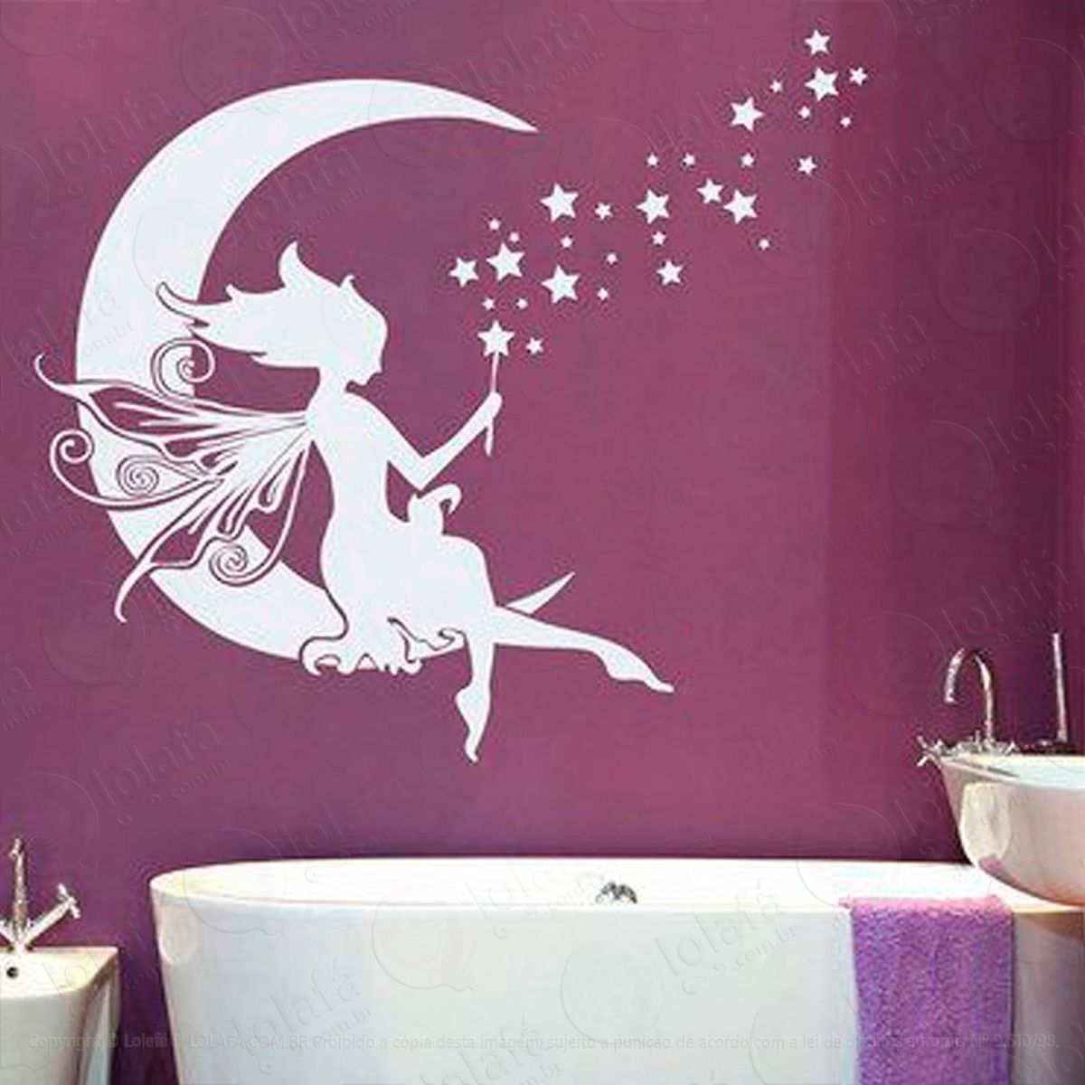 fadinha na lua adesivo de parede decorativo para casa, sala, quarto e vidro - mod:44